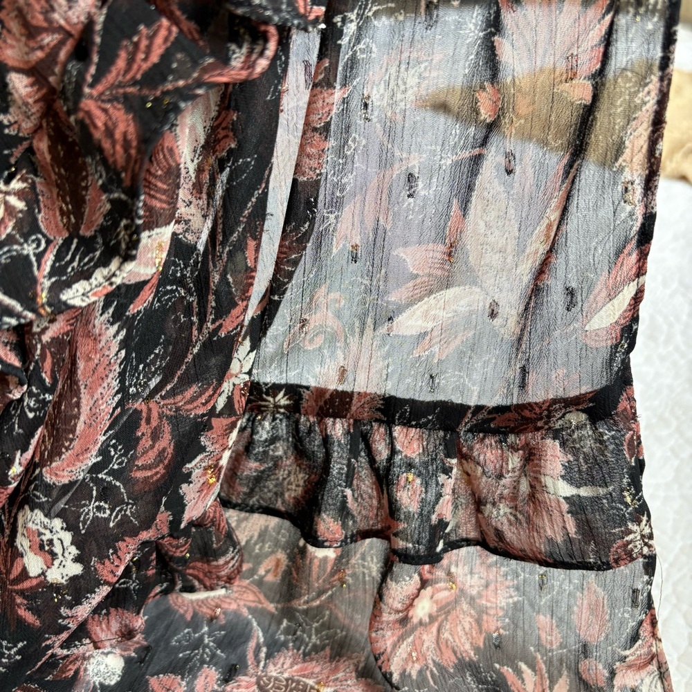 Madewell Tiered Floral Midi Skirt | Black & Burnt Auburn | Size M - Picture 5 of 10